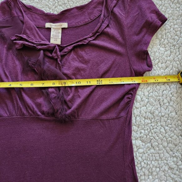 Vintage Dark Purple Top Sheer Ruffle Sz M Y2k short sleeve whimsigoth Witchy - Picture 7 of 8